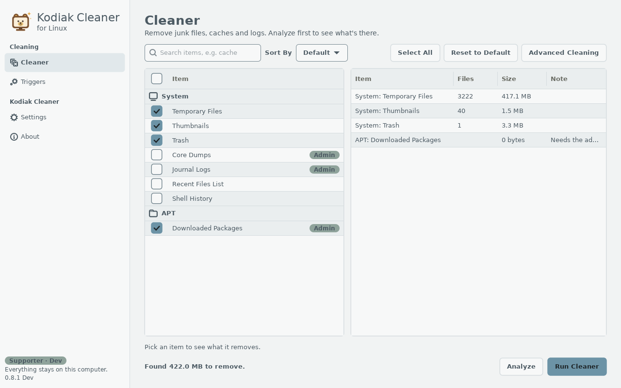 Kodiak Cleaner for Linux in Glacier Light
