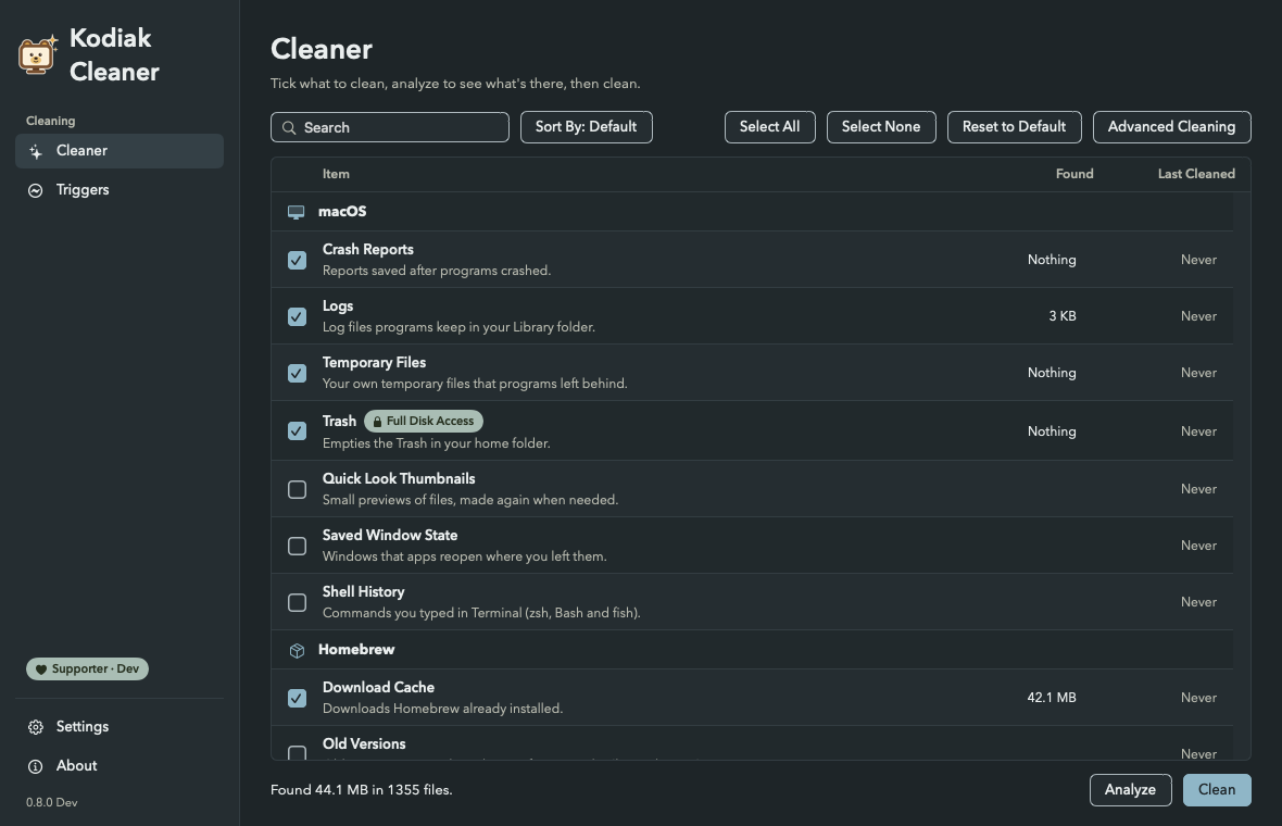 Kodiak Cleaner for Mac in Glacier Dark