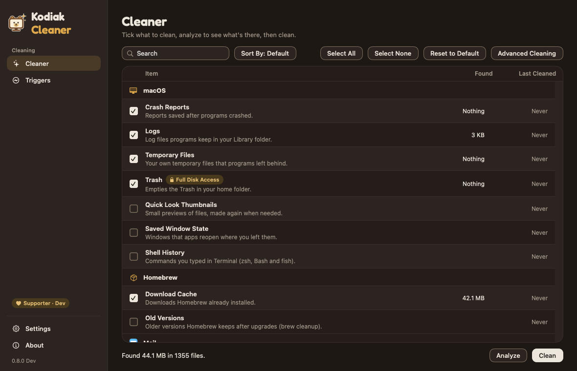 Kodiak Cleaner for Mac in Honey Dark